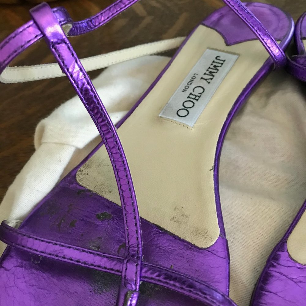 Jimmy Choo Purple (metallic/patent leather) flat sandals MUST SEE (worn twice)